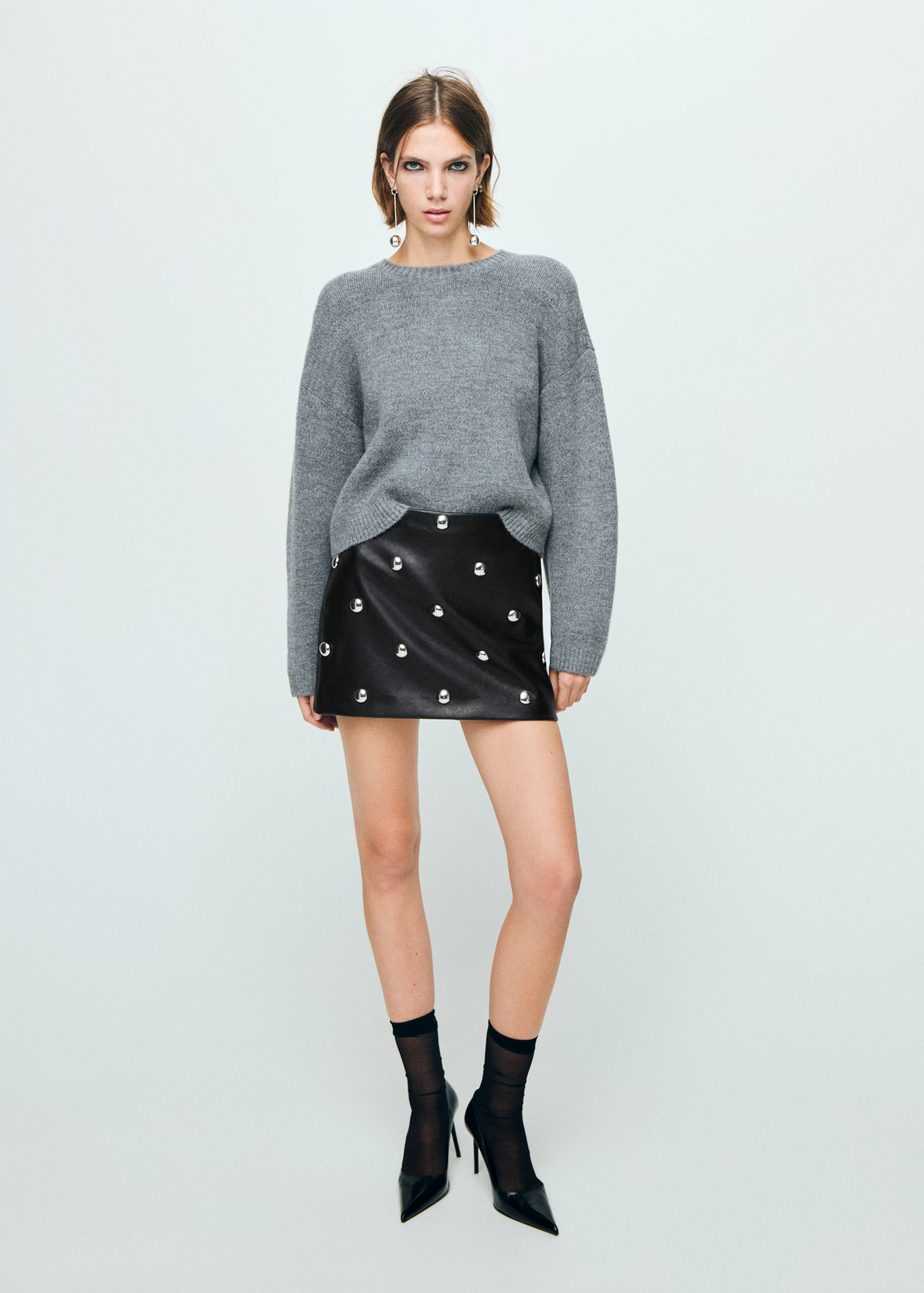 Studded faux-leather skirt - General plane