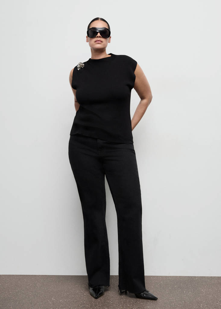 Knitted top with metallic flower — Black