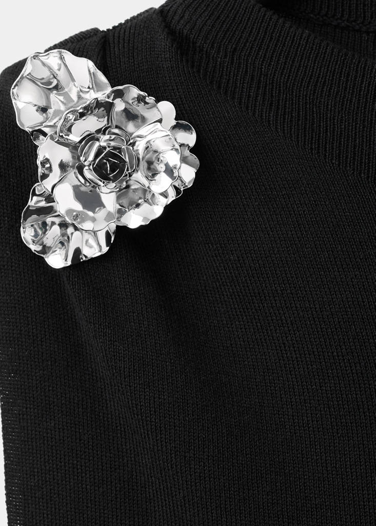 Knitted top with metallic flower — Black