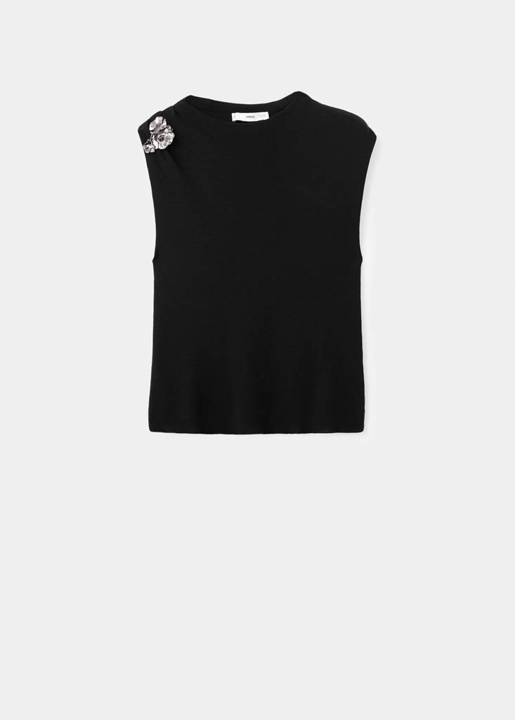 Knitted top with metallic flower — Black