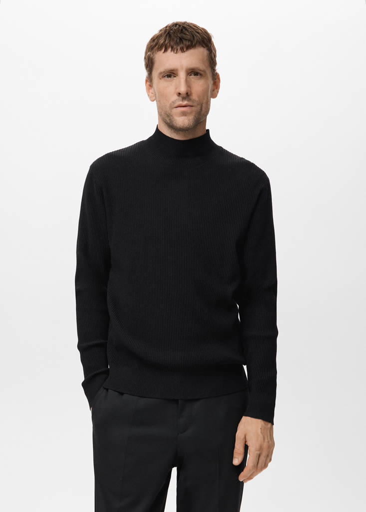 Ribbed turtleneck sweater — Black
