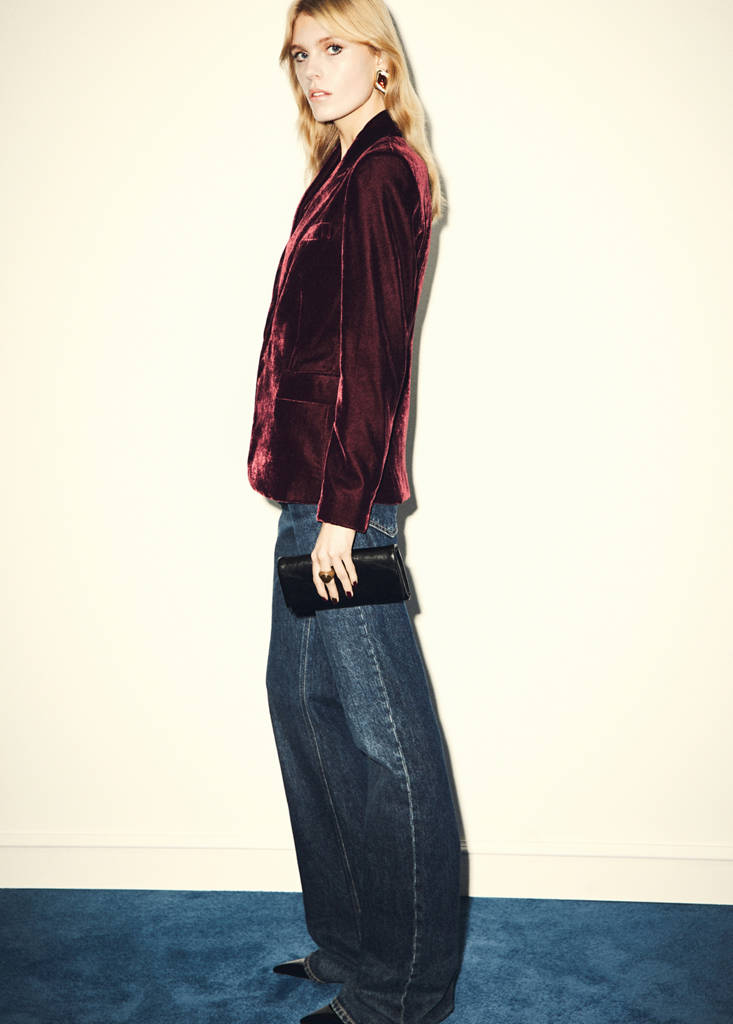 MANGO - Blazer velours structuré grenat - M