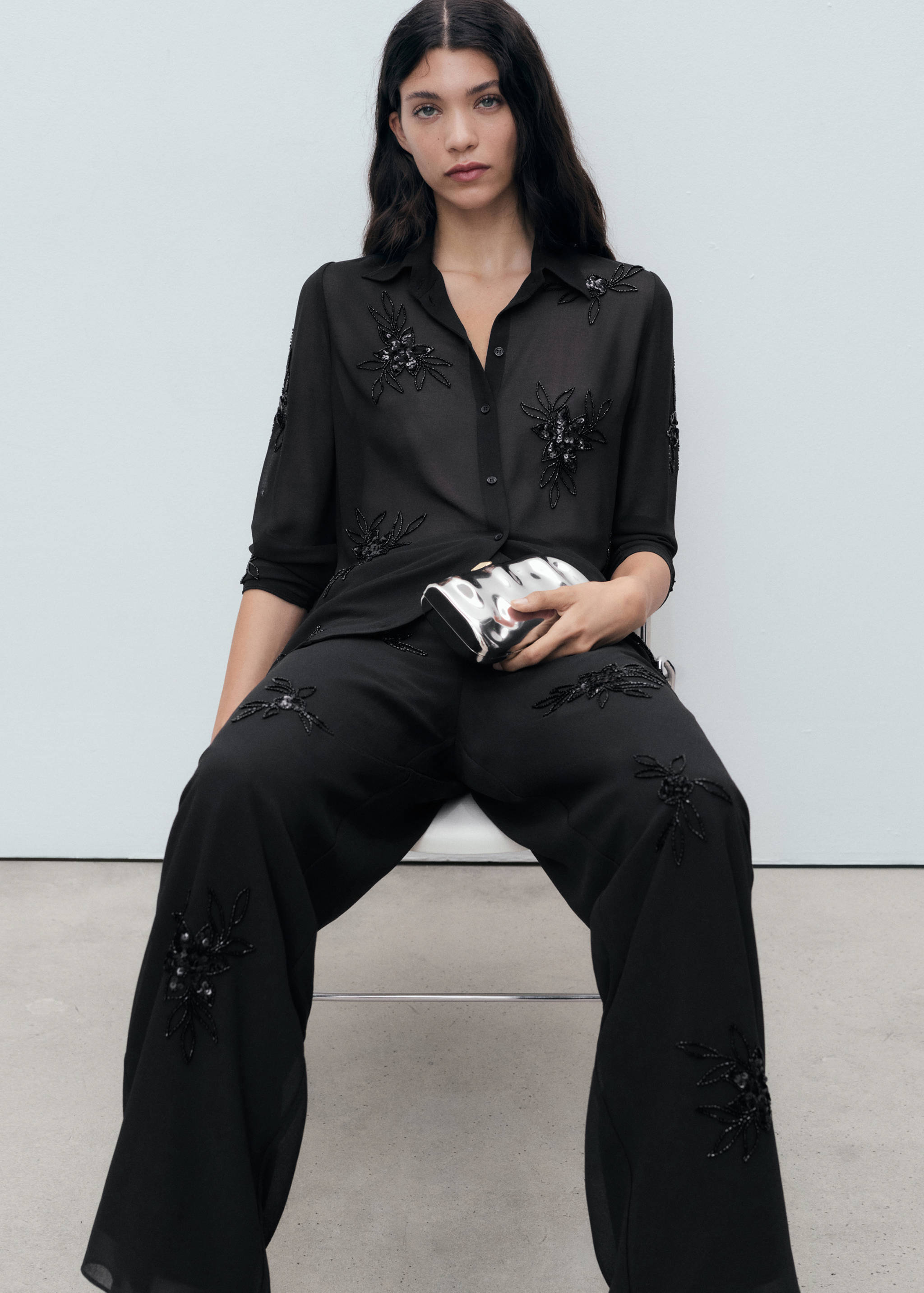 Rhinestone-embroidered trousers - Details of the article 1