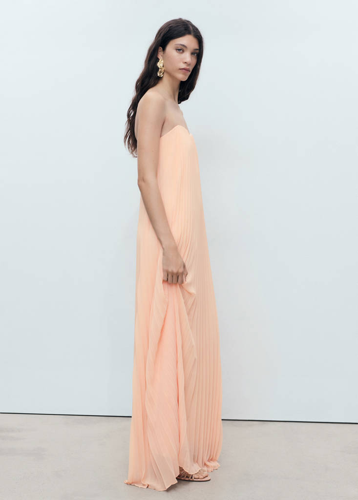 MANGO - Robe plissée bustier corail - L