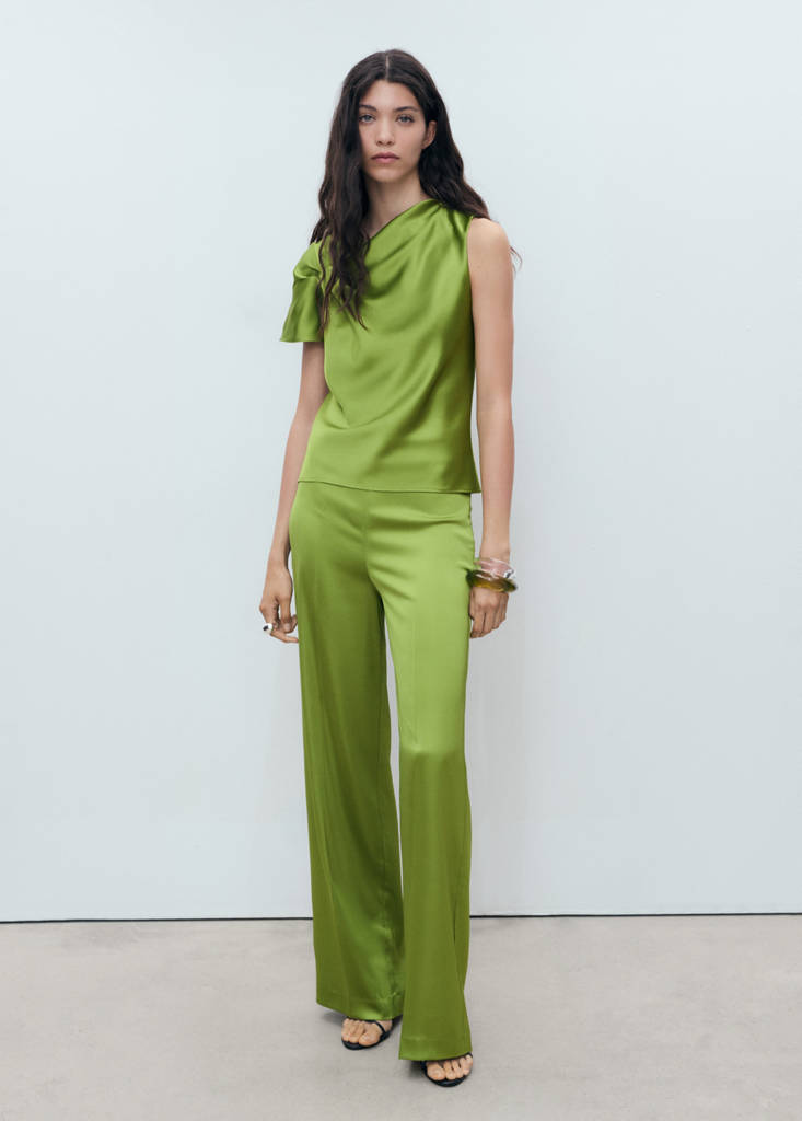 MANGO - Chemise satinée détail drapé vert - S
