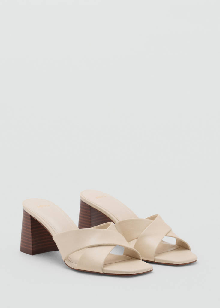 Leather block-heel sandals — Ecru