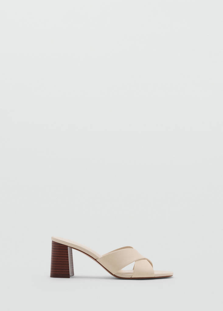 Leather block-heel sandals — Ecru