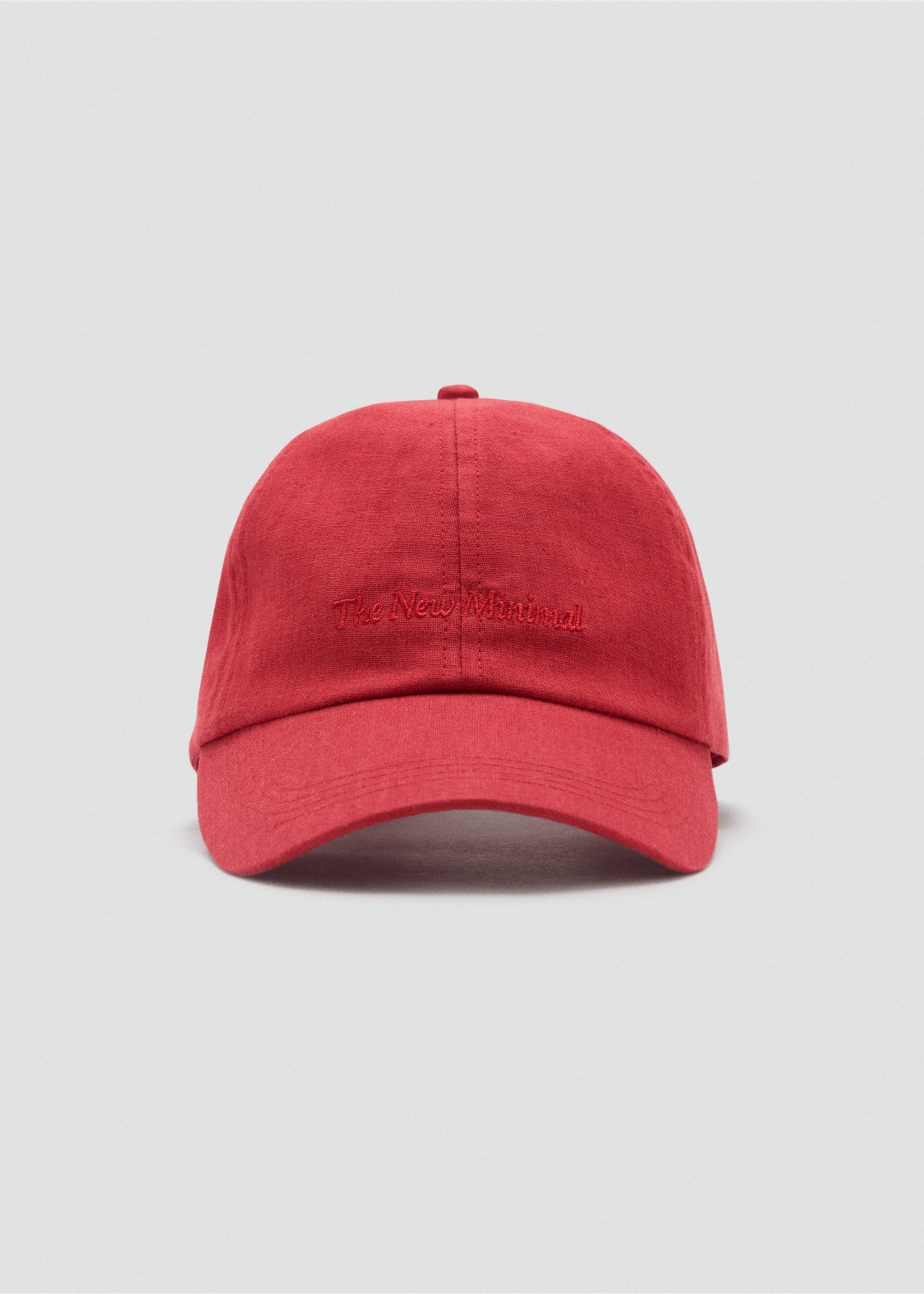 Casquette en lin mélangé avec message brodé - Plan moyen, Rouge. Ref: 17071130-00.