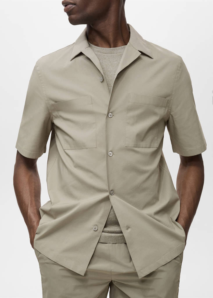 Shirt with pockets and bowling collar — Khaki