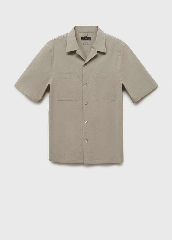 Shirt with pockets and bowling collar — Khaki