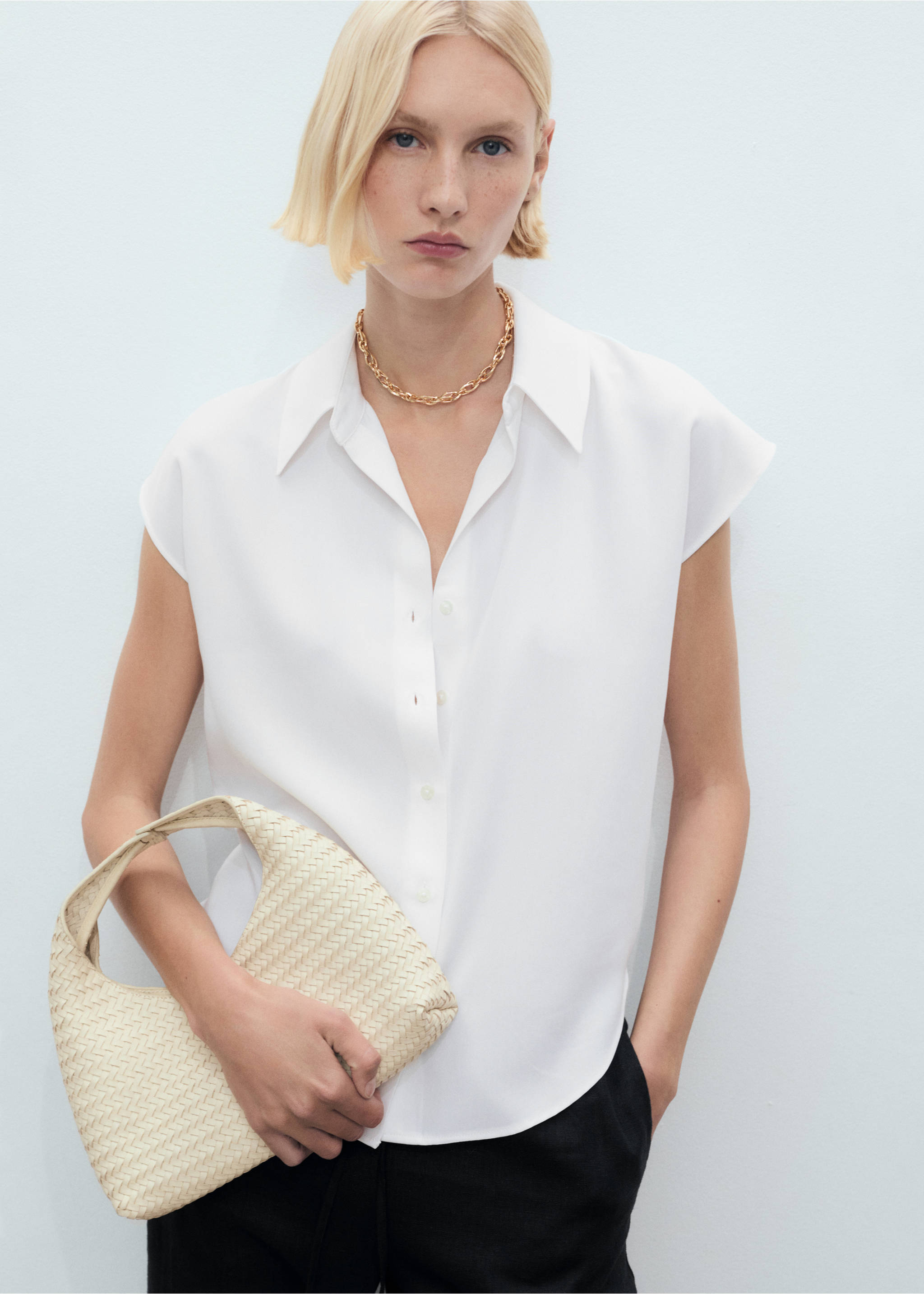 Chemise Lyocell sans manches - Plan moyen, Blanc cassé. Ref: 17071137-00.