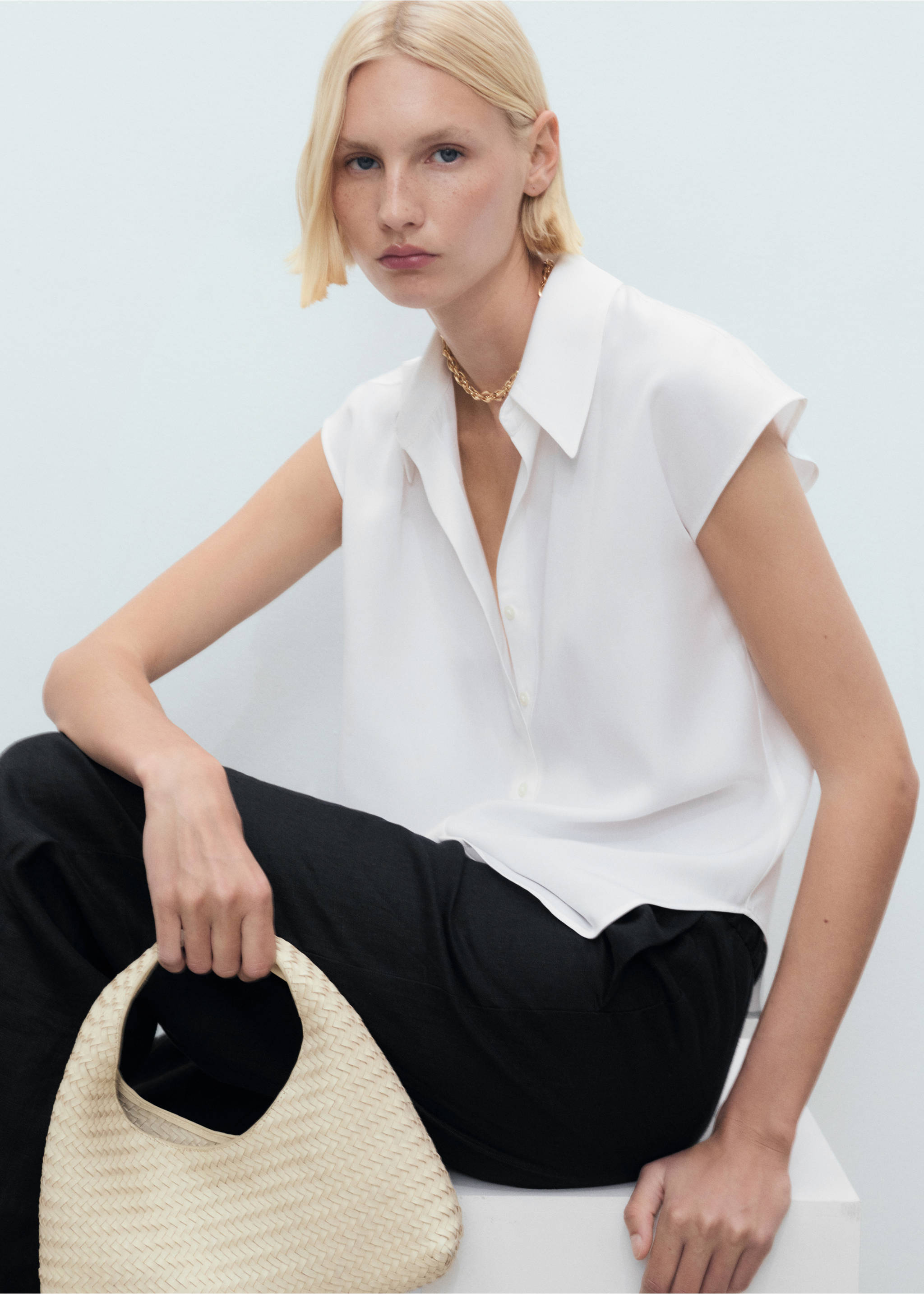 Chemise Lyocell sans manches - Détail de l'article 2, Blanc cassé. Ref: 17071137-00.