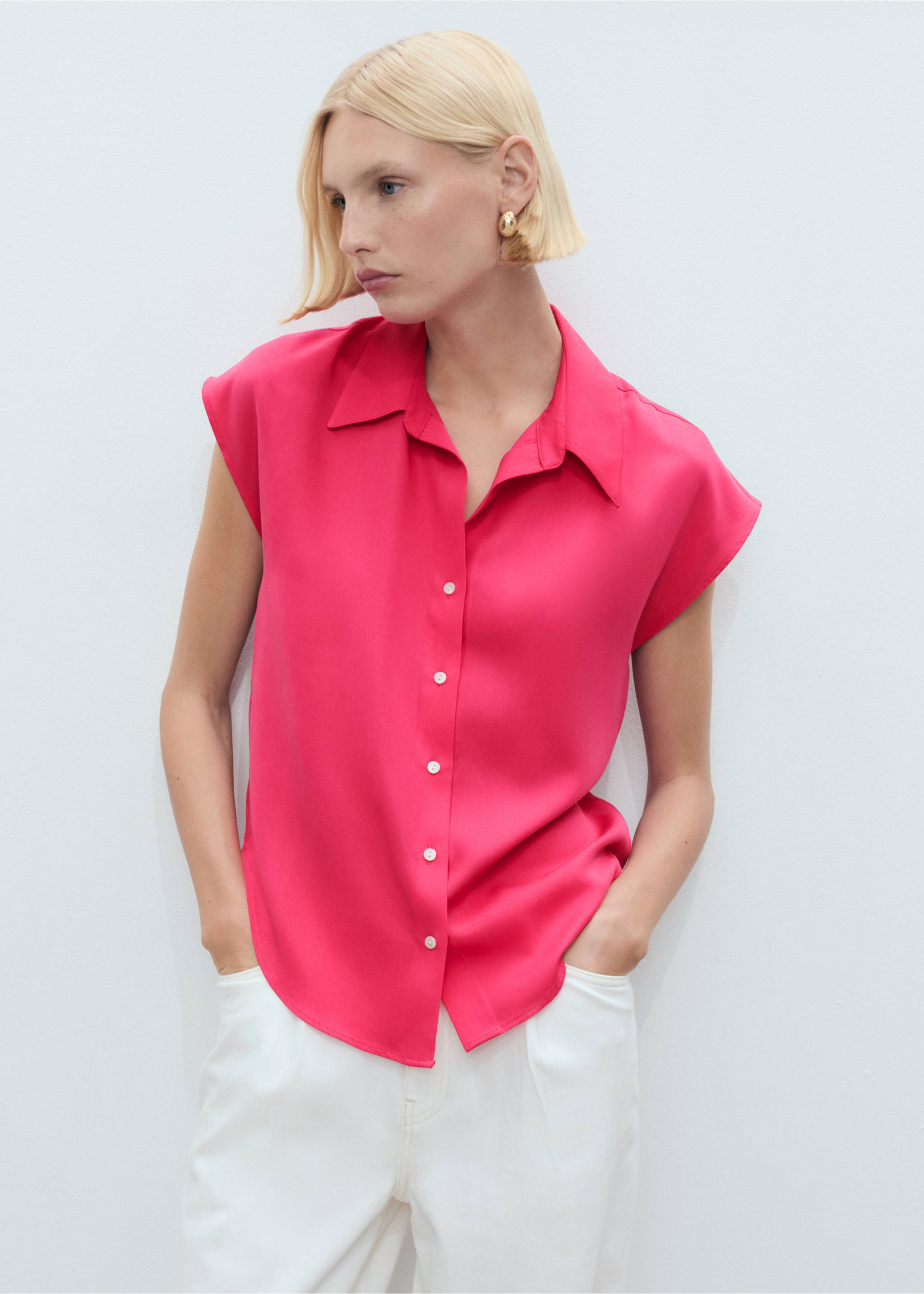 Chemise Lyocell sans manches - Plan moyen, Fraise. Ref: 17071137-00.