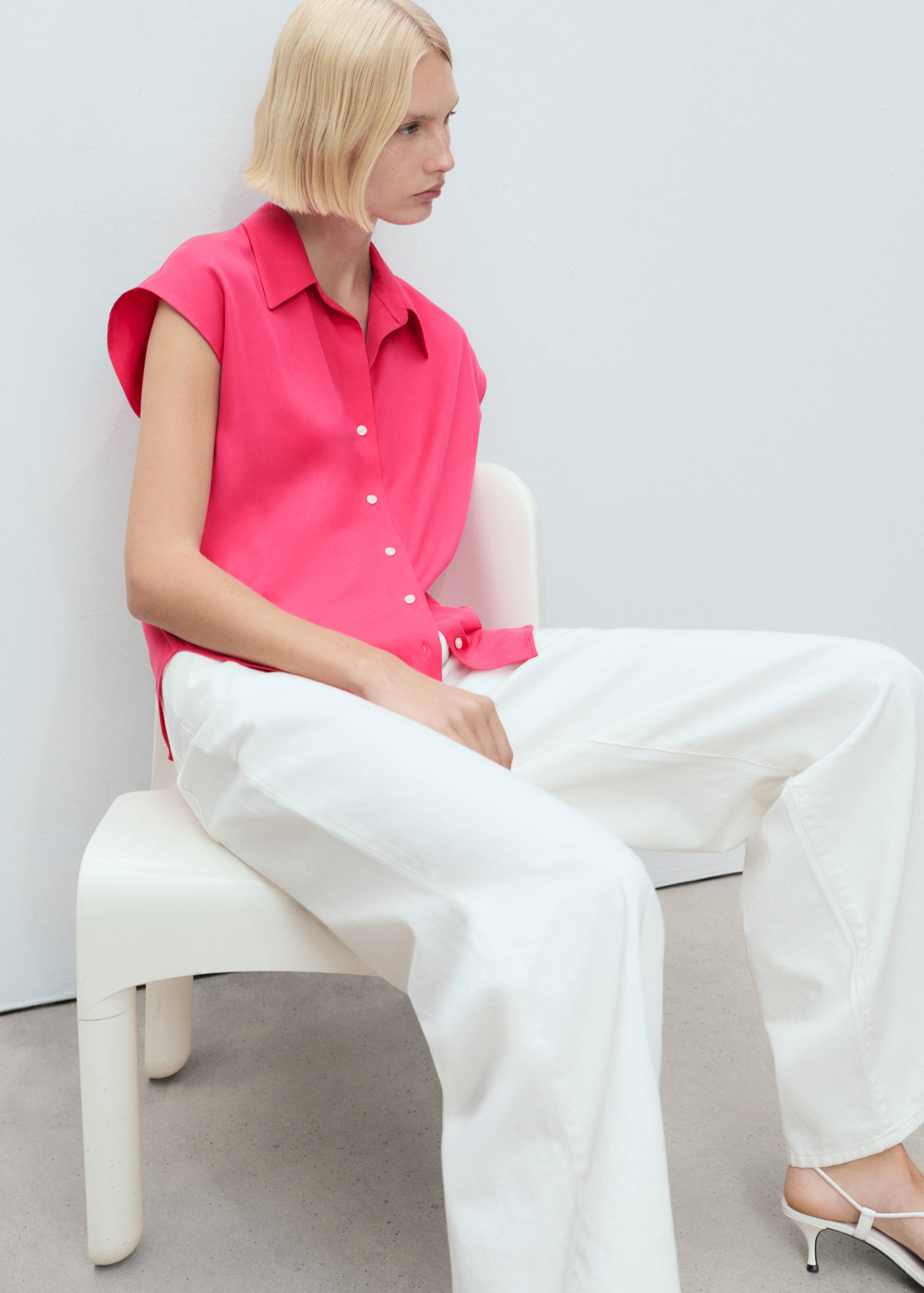 无袖莱赛尔纤维衬衫 - null