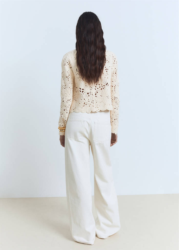 Openwork knitted jacket with scalloped hem — Ecru