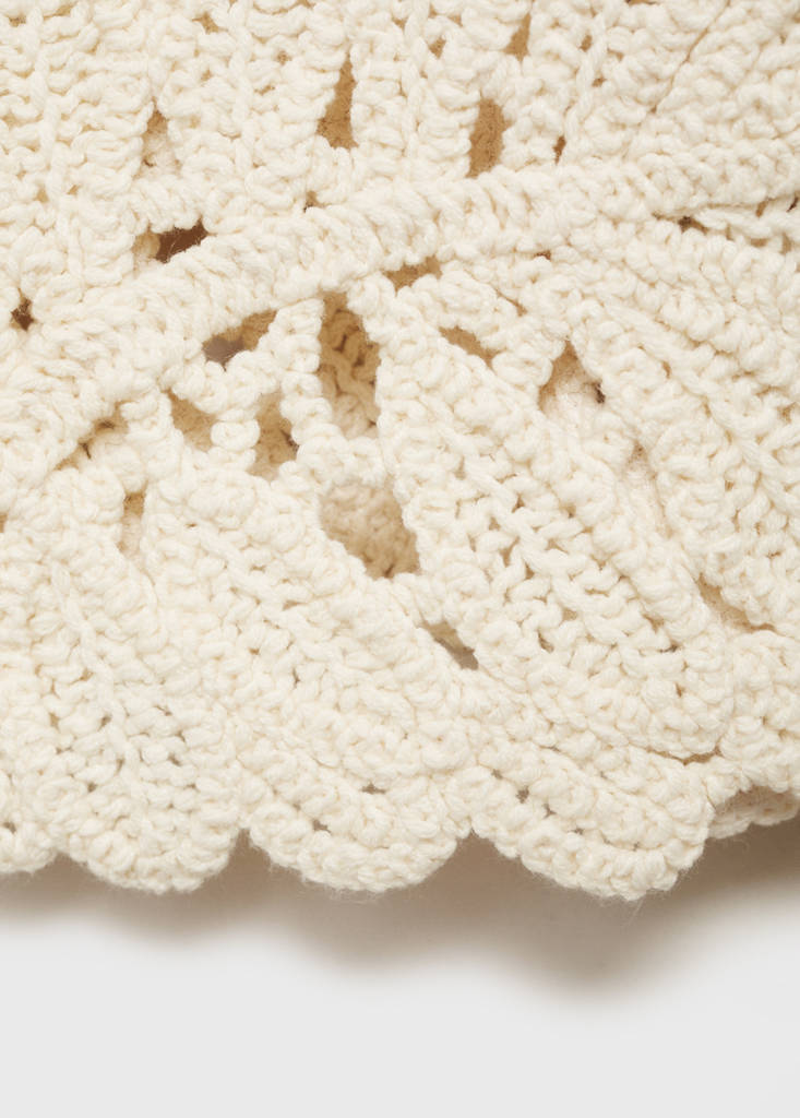Openwork knitted jacket with scalloped hem — Ecru