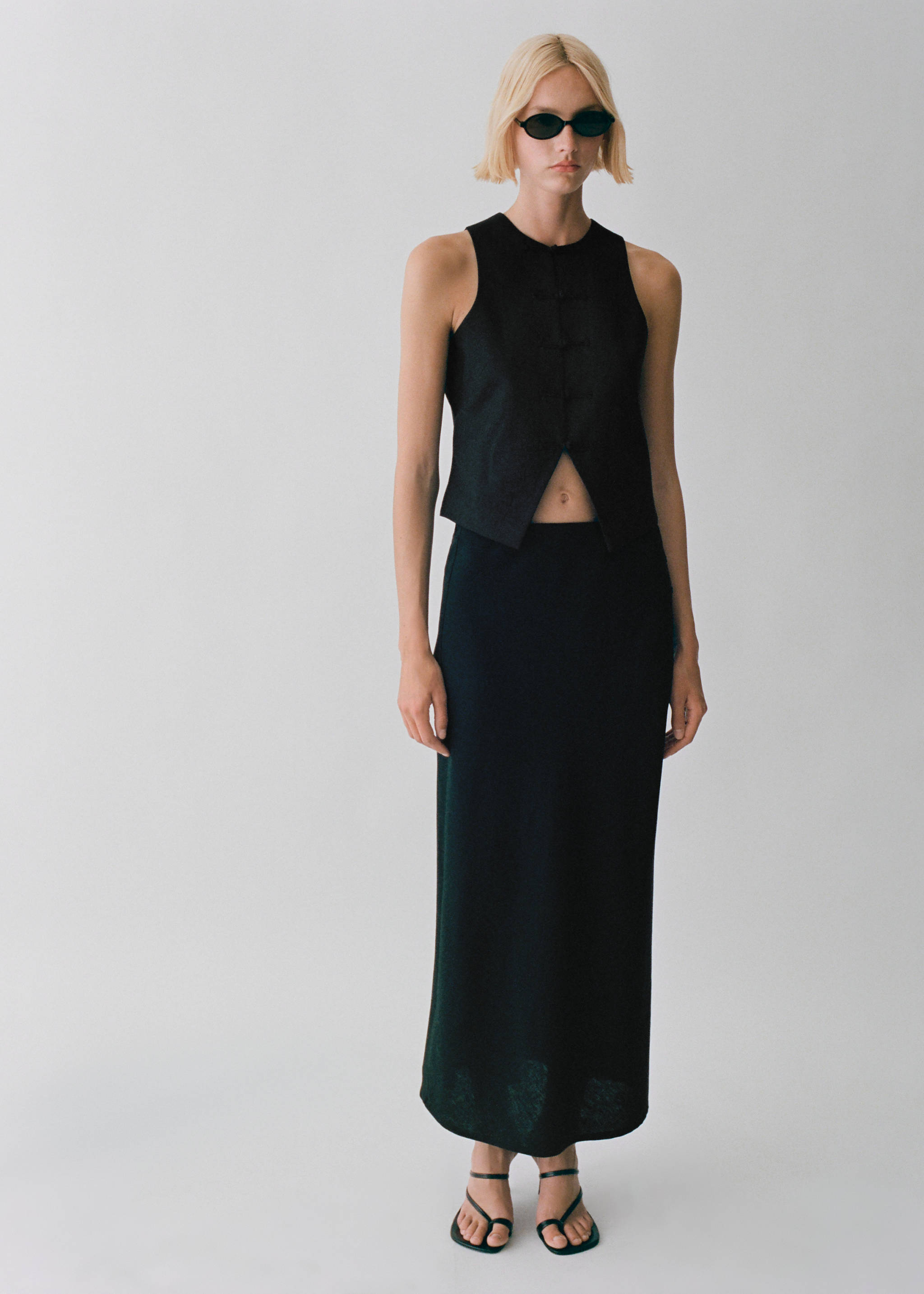 Прямая юбка из смесового льна - Деталь изделия 7, Черный. Ref: 17071141-00.