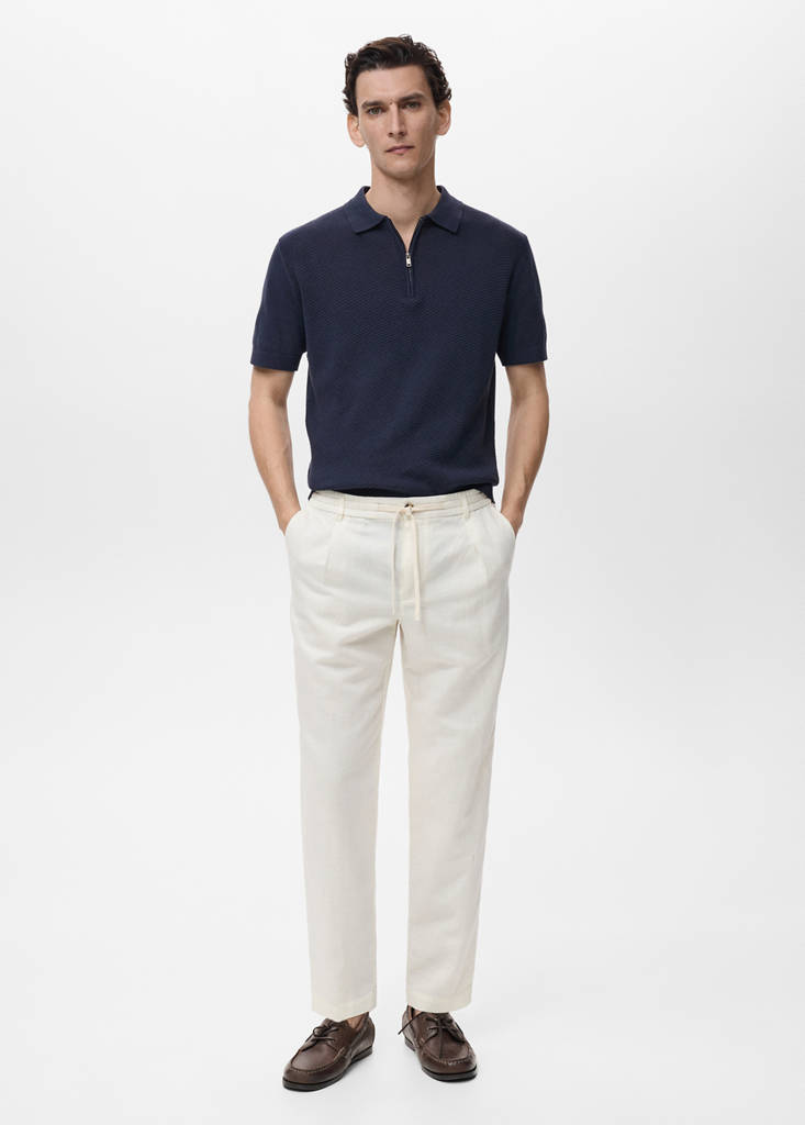 Slim-fit trousers with drawstring — White