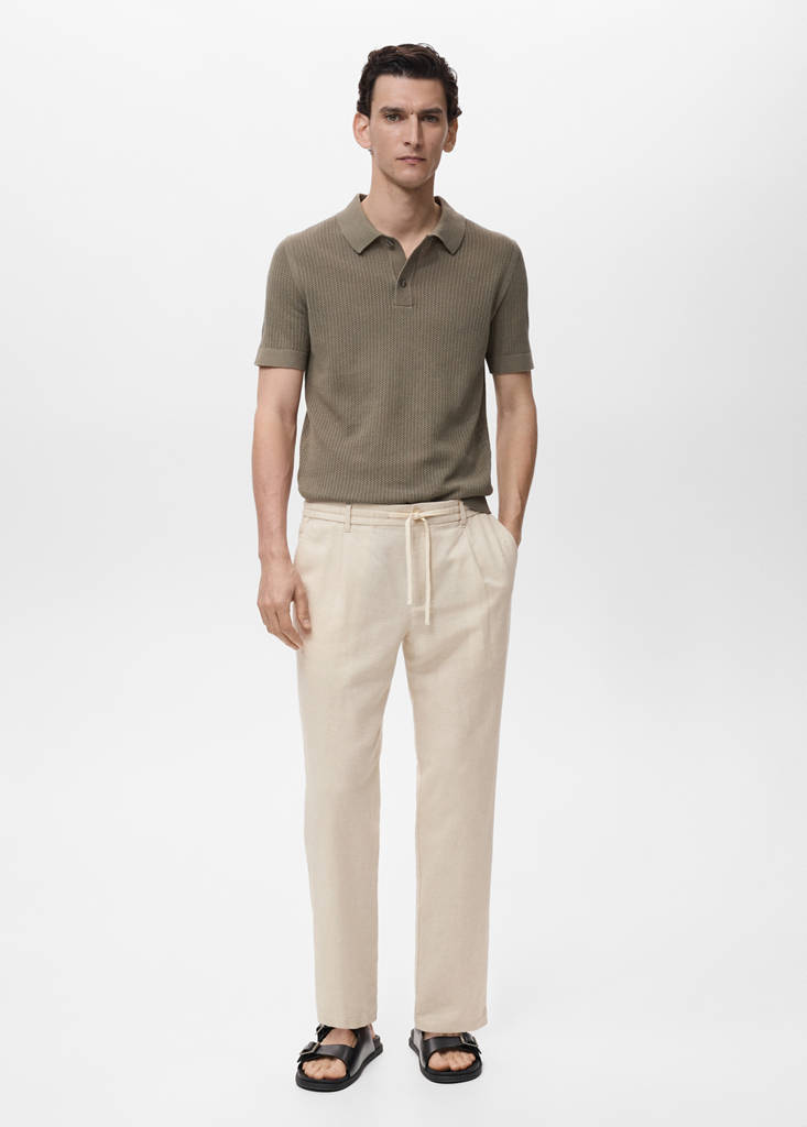 Slim-fit trousers with drawstring — Ecru