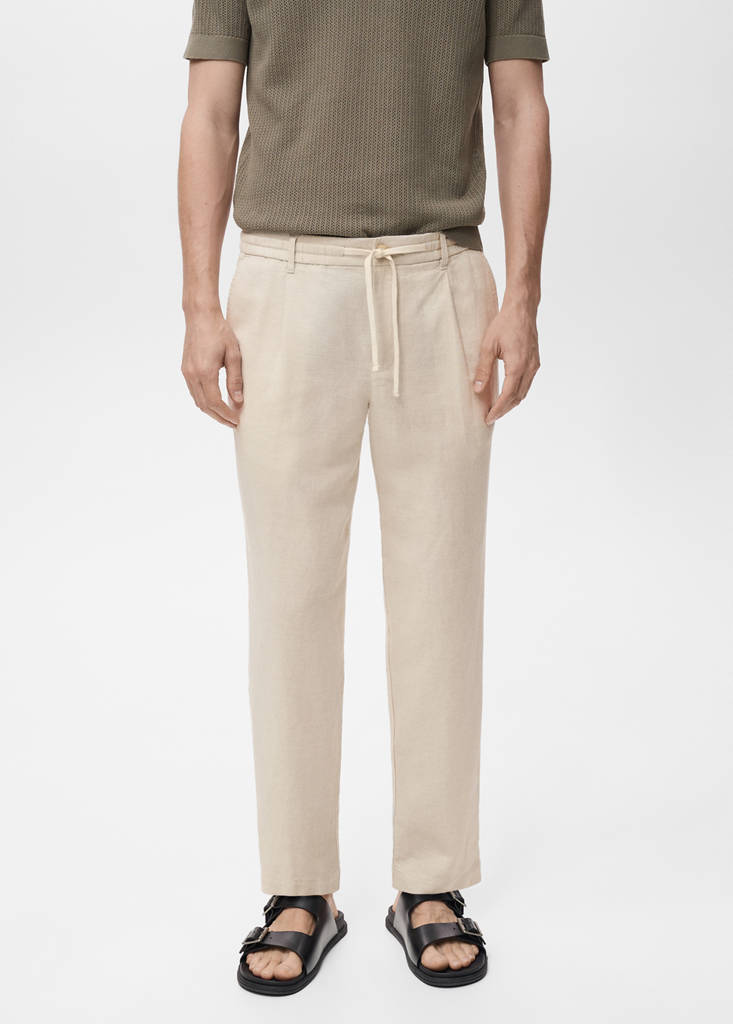 Slim-fit trousers with drawstring — Ecru