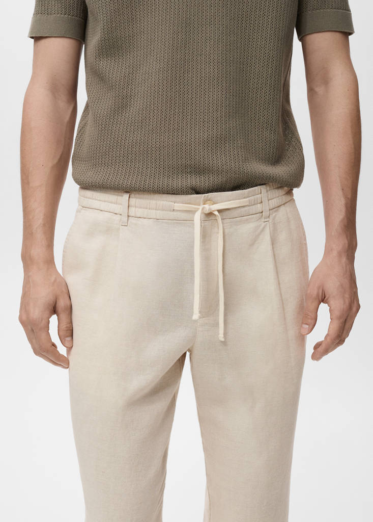 Slim-fit trousers with drawstring — Ecru