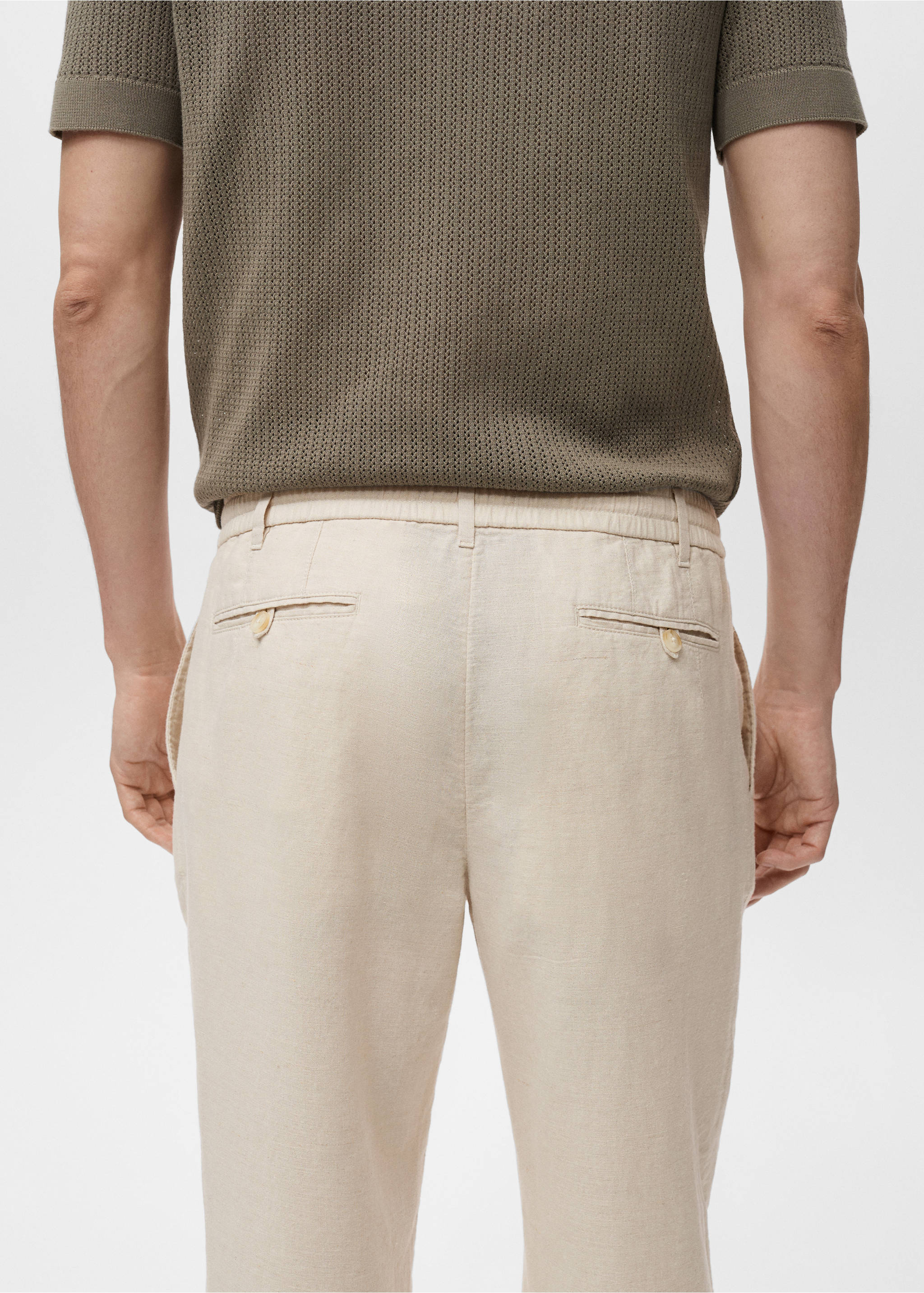 Slim-fit pants with drawstring - Details of the article 3, Ecru. Ref: 17071142-00.