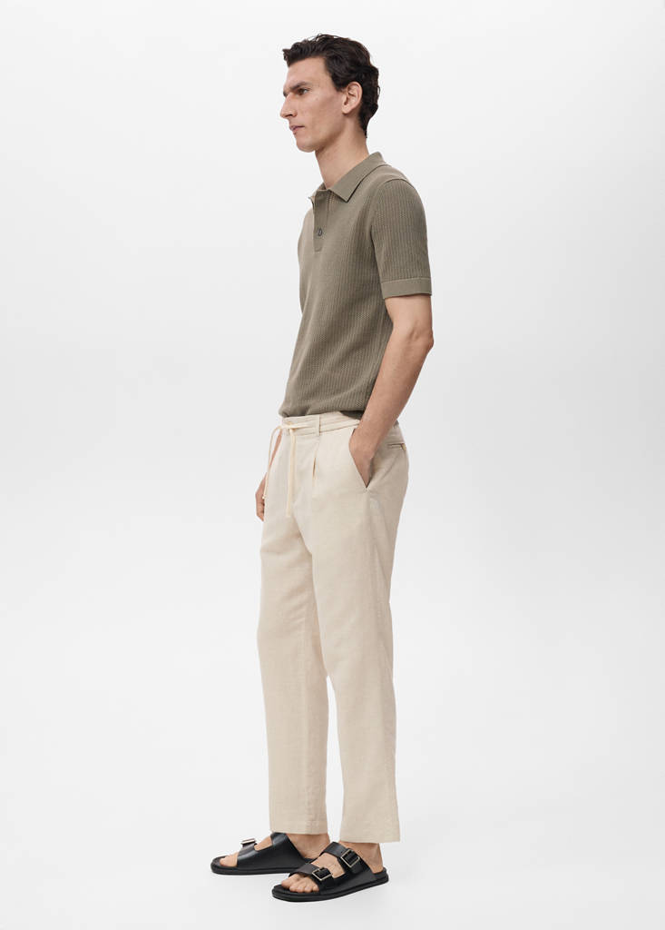 Slim-fit trousers with drawstring — Ecru