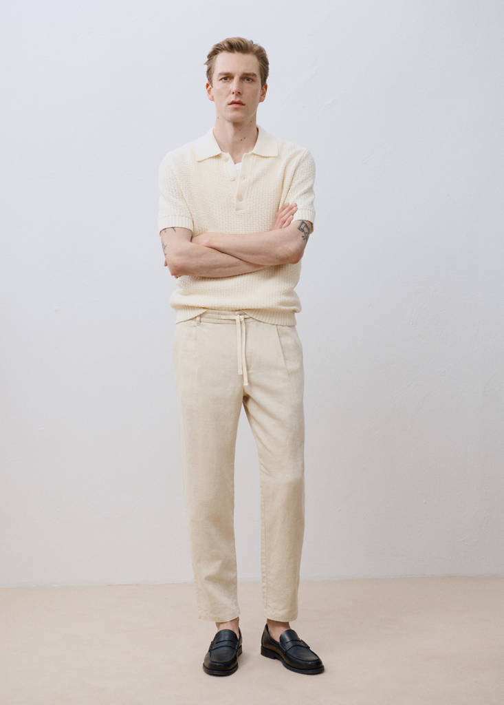 Slim-fit trousers with drawstring — Ecru