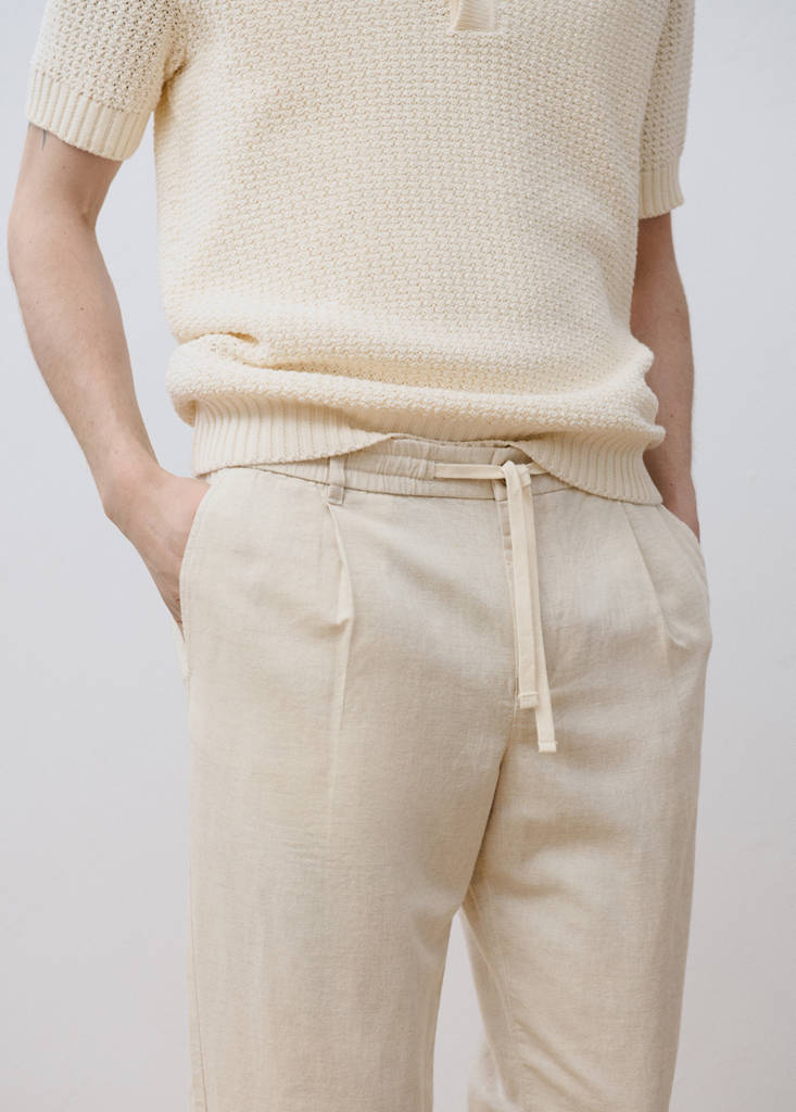 Slim-fit trousers with drawstring — Ecru