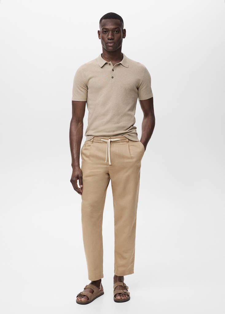 Slim-fit trousers with drawstring — Beige
