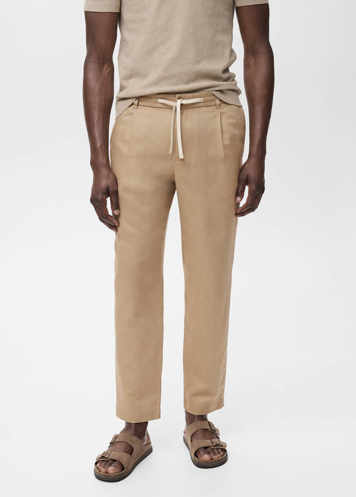 Slim-fit trousers with drawstring — Beige