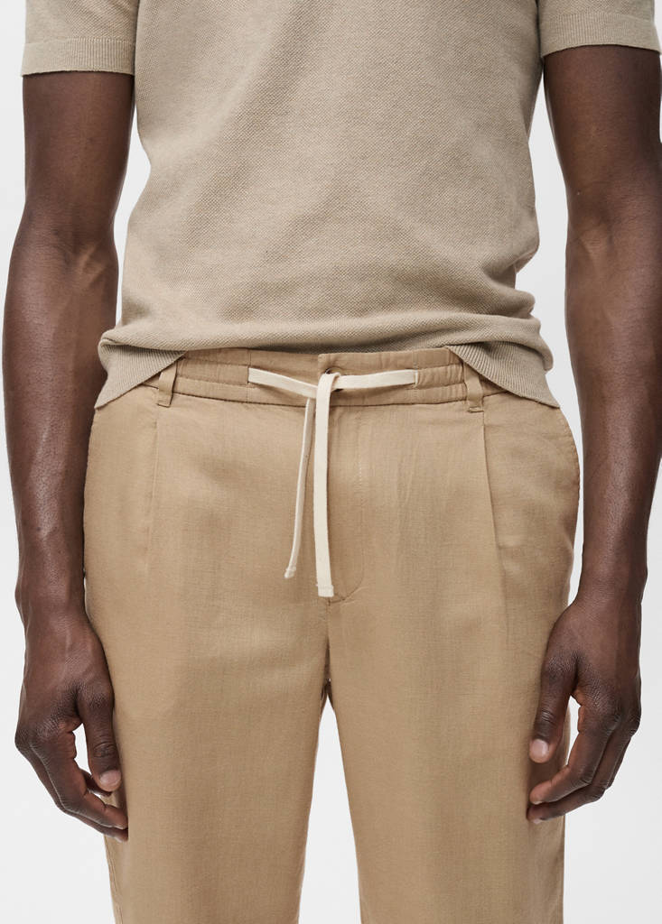Slim-fit trousers with drawstring — Beige
