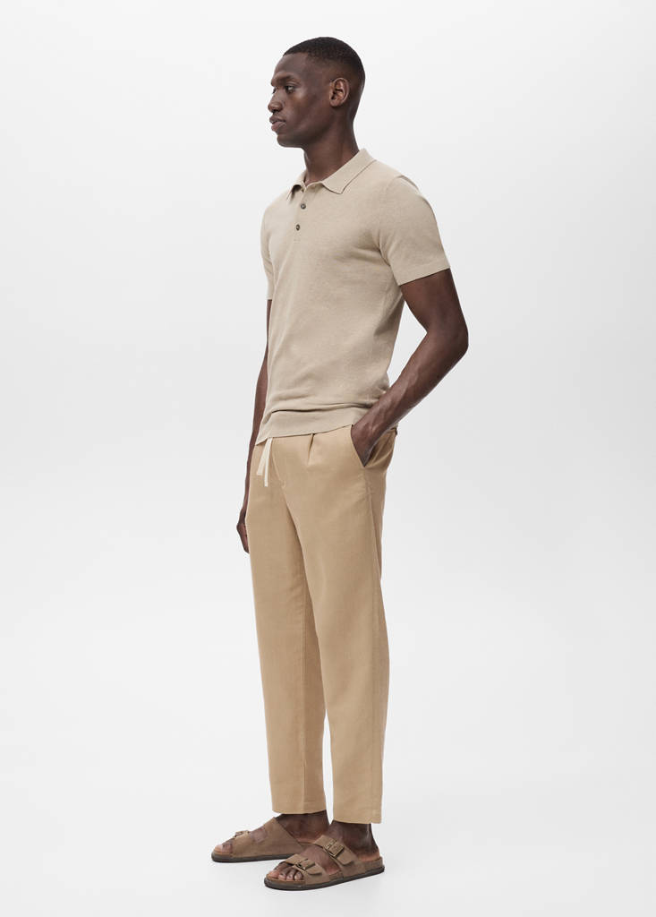Slim-fit trousers with drawstring — Beige