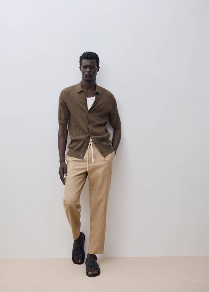 Slim-fit trousers with drawstring — Beige
