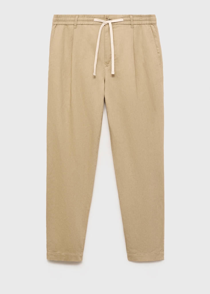 Slim-fit trousers with drawstring — Beige