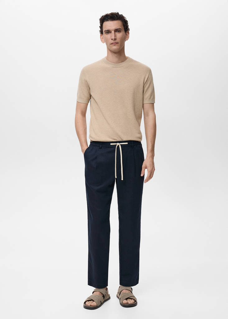 Slim-fit trousers with drawstring — Dark Navy