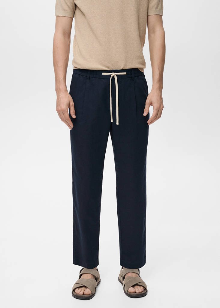 Slim-fit trousers with drawstring — Dark Navy