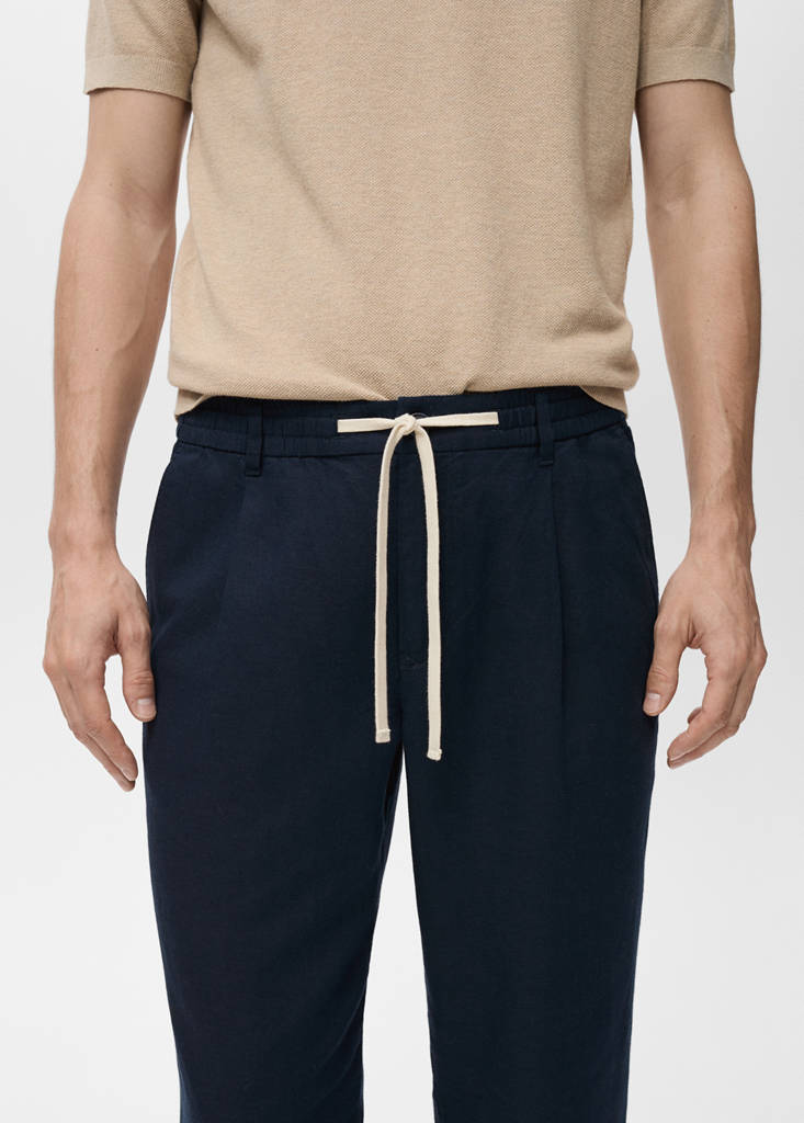 Slim-fit trousers with drawstring — Dark Navy