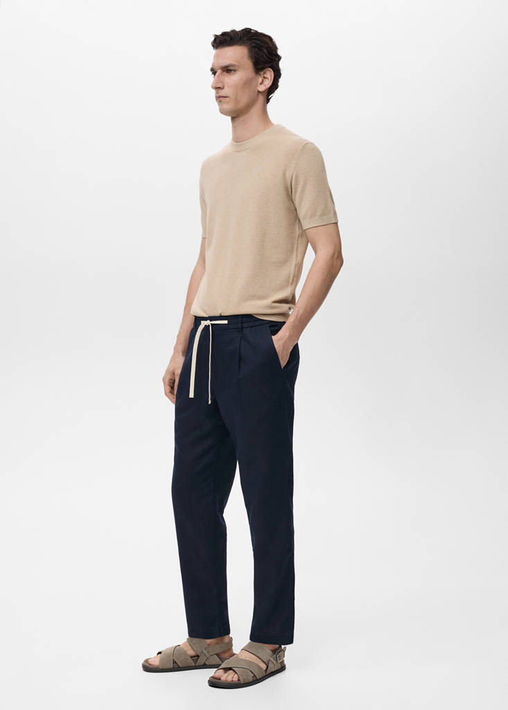 Slim-fit trousers with drawstring — Dark Navy