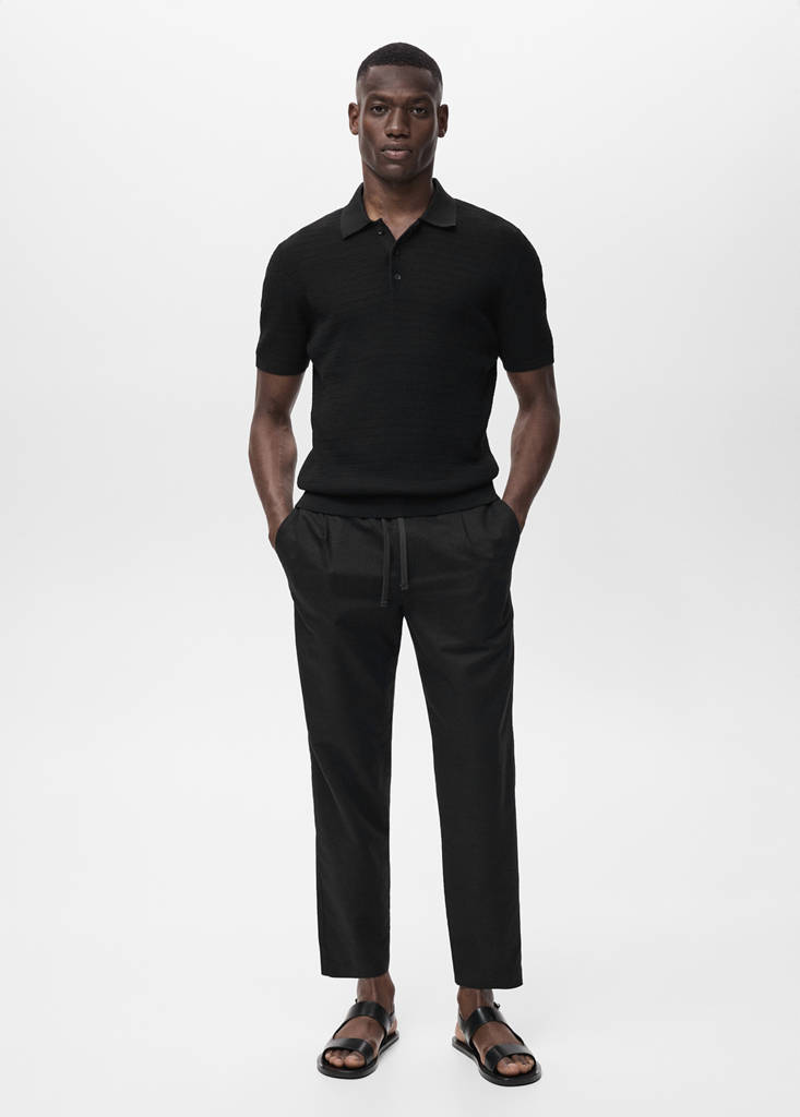 Slim-fit trousers with drawstring — Black