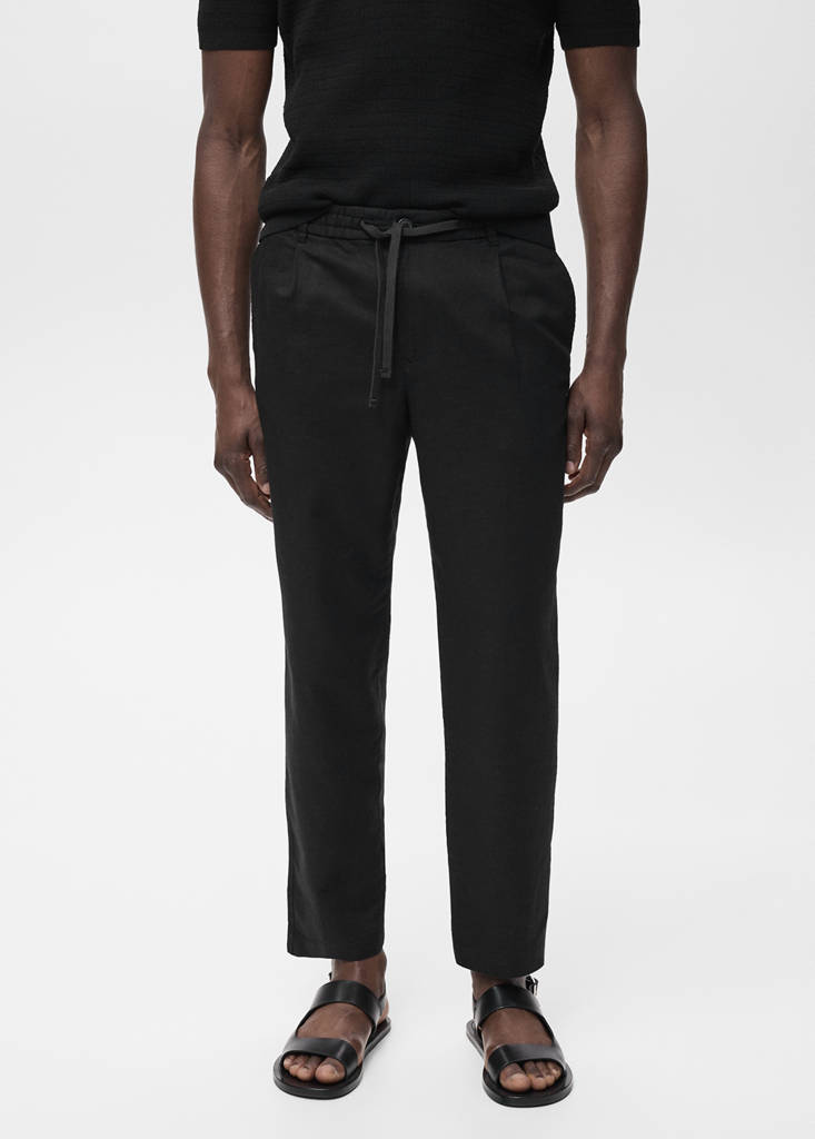 Slim-fit trousers with drawstring — Black