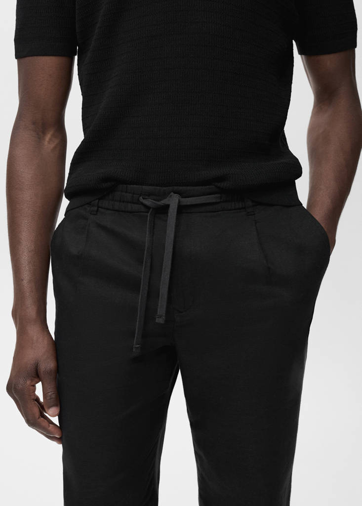 Slim-fit trousers with drawstring — Black