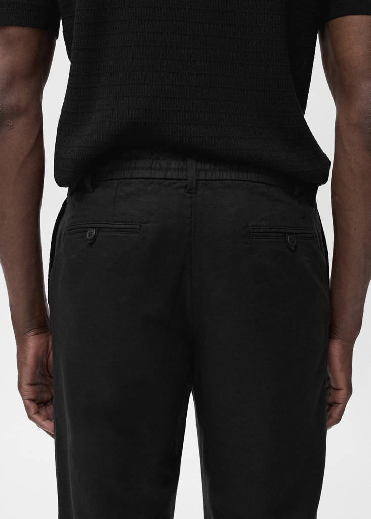 Slim-fit trousers with drawstring — Black