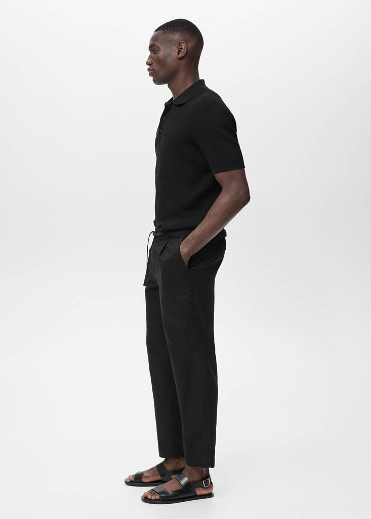 Slim-fit trousers with drawstring — Black
