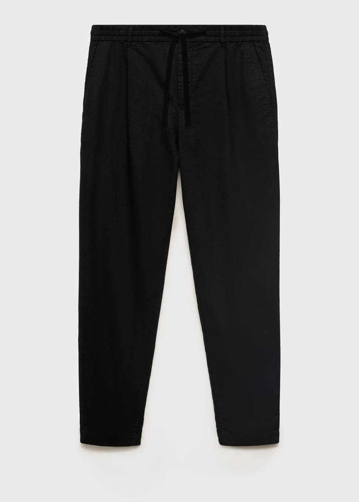 Slim-fit trousers with drawstring — Black