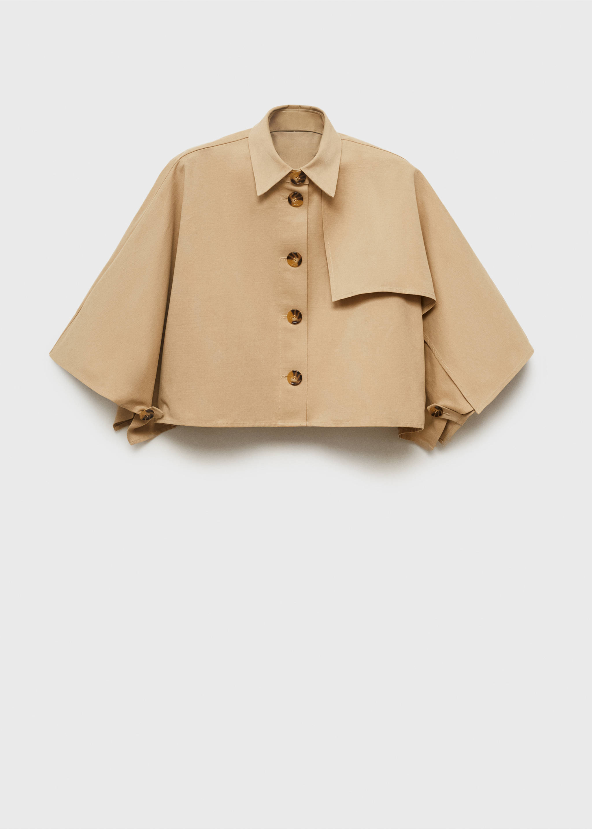 Cape-style cropped trench coat - Article without model, Medium Brown. Ref: 17071143-00.