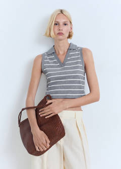 Striped cropped polo shirt — Blue 1