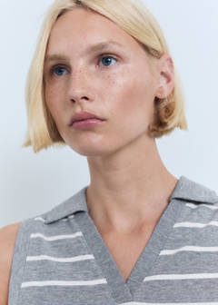 Striped cropped polo shirt — Blue 4