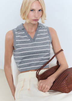 Striped cropped polo shirt — Blue 5