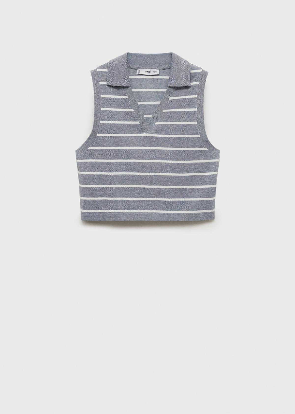 Striped cropped polo shirt — Blue